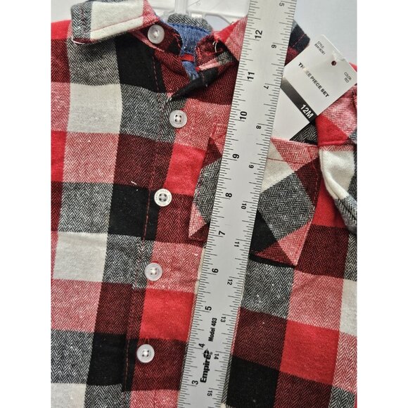 DKNY Size 12M Set Of 3, Red Vest/ Black Pants/ Red Plaid Button Up Long Sleeve - Picture 7 of 12